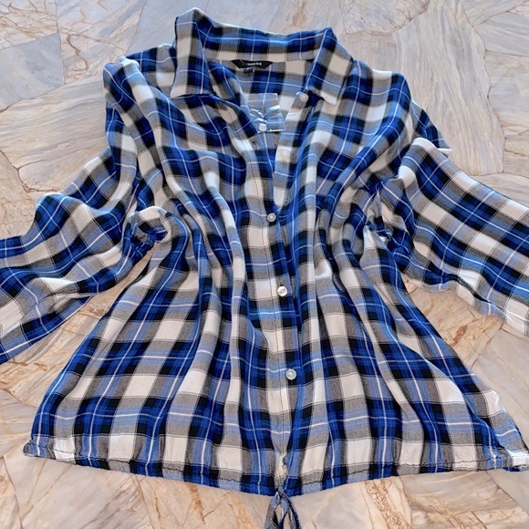 Express Women's Plaid Waist Tie Soft Blouse Shirt - Picture 7 of 10